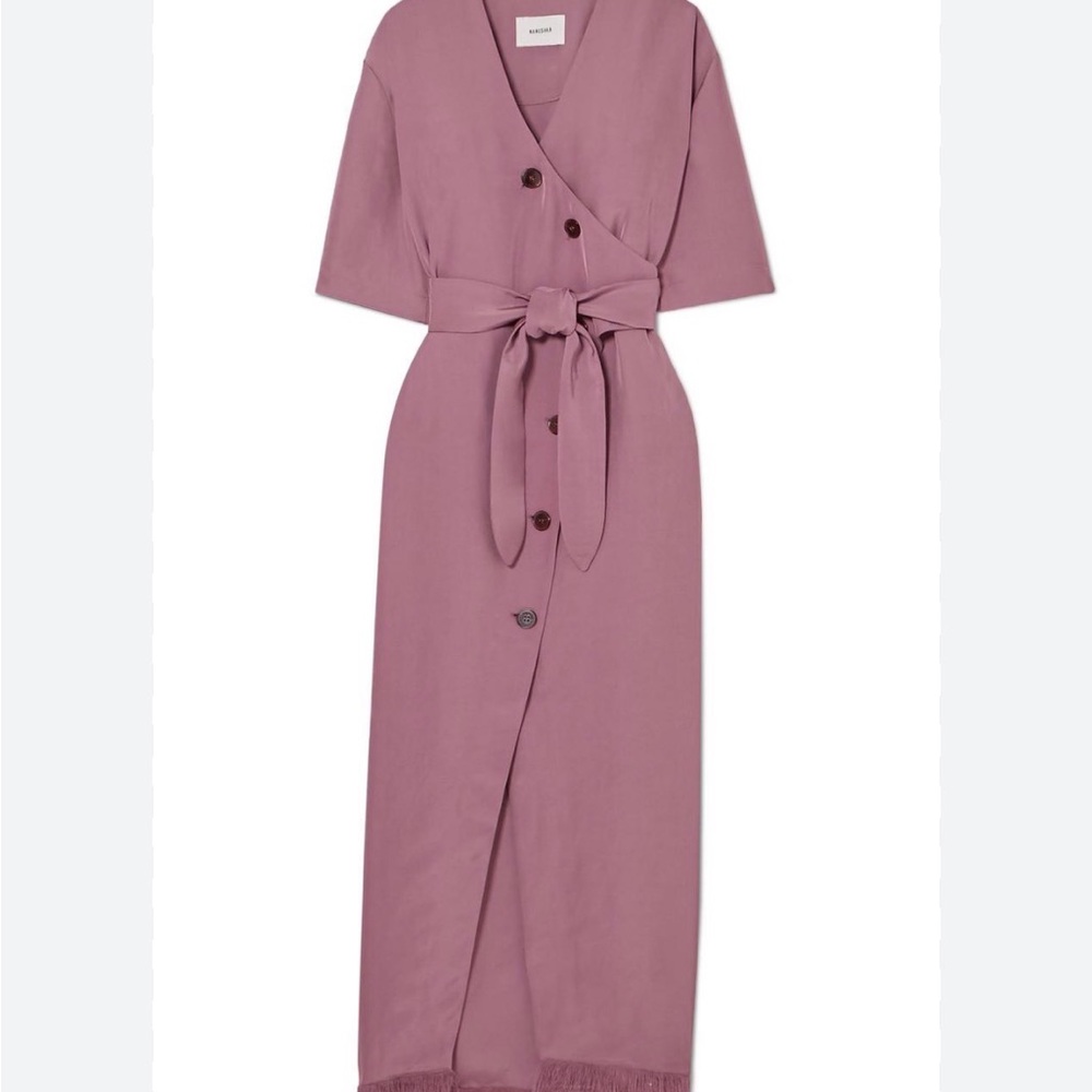 NANUSHKA Mauve Fave Wrap-effect Frayed‎ Woven Midi Dress